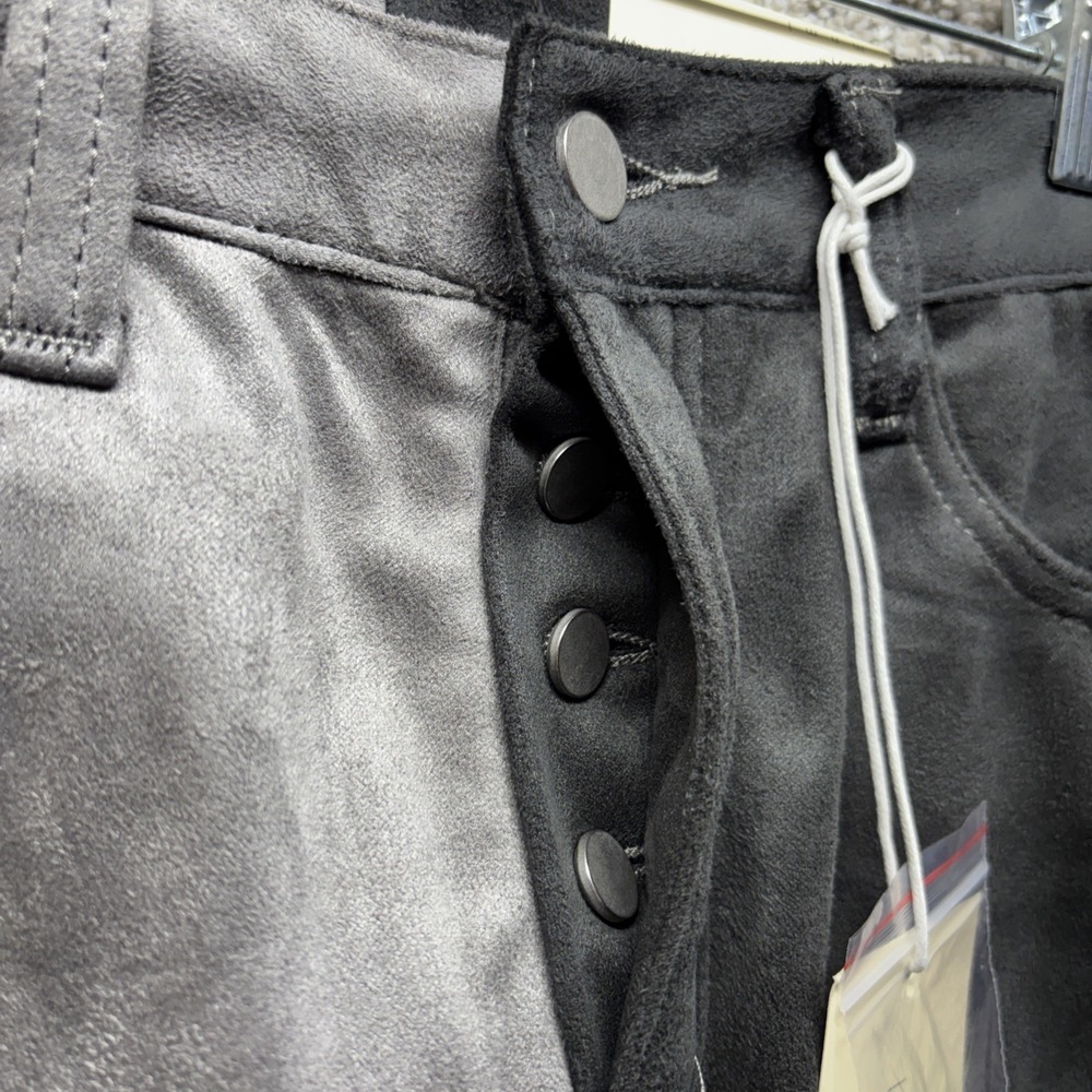 MNML Denim Button Fly Jeans Patchwork Suede Mens 28x34 Colorblock Black Gray NWT - Picture 10 of 16